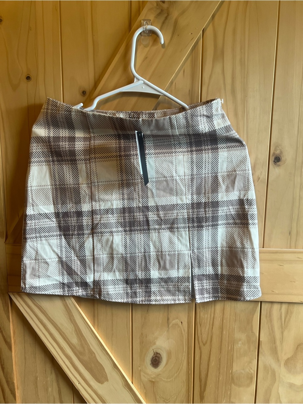 Ever After NWT Taupe and Cream Plaid Size Zip Mini Skirt 100% Cotton Preppy Boho